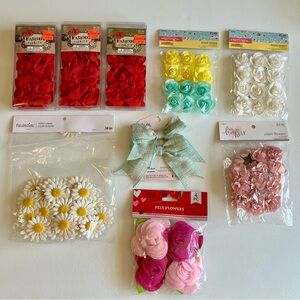 Assorted Multicolor Crafting Bows Roses Flowers Embellishments NEW Bundle of 10